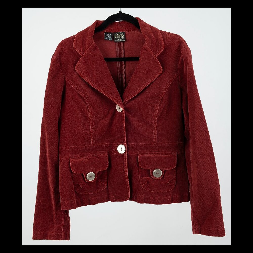 B. Moss Womens Red Long Sleeve Pocketed Corduroy Jacket Sz 14 EUC